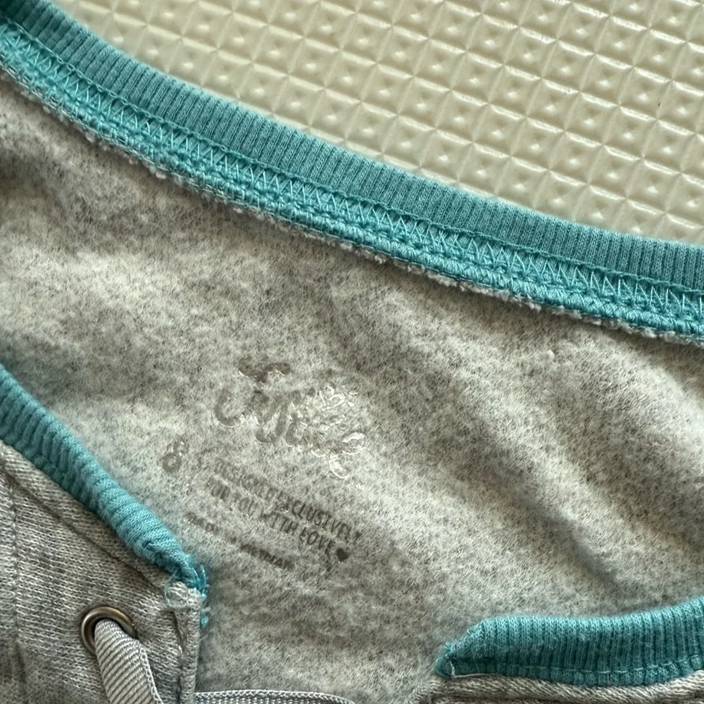 Justice|Big girl Heather gray/blue sweatshirt with tie detail,size 8•Soft lounge